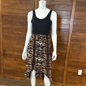 Splash Asymmetrical Black and Brown Dress